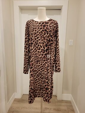 DKNY Leopard Print Long Sleeve Plus Size Dress, 20W